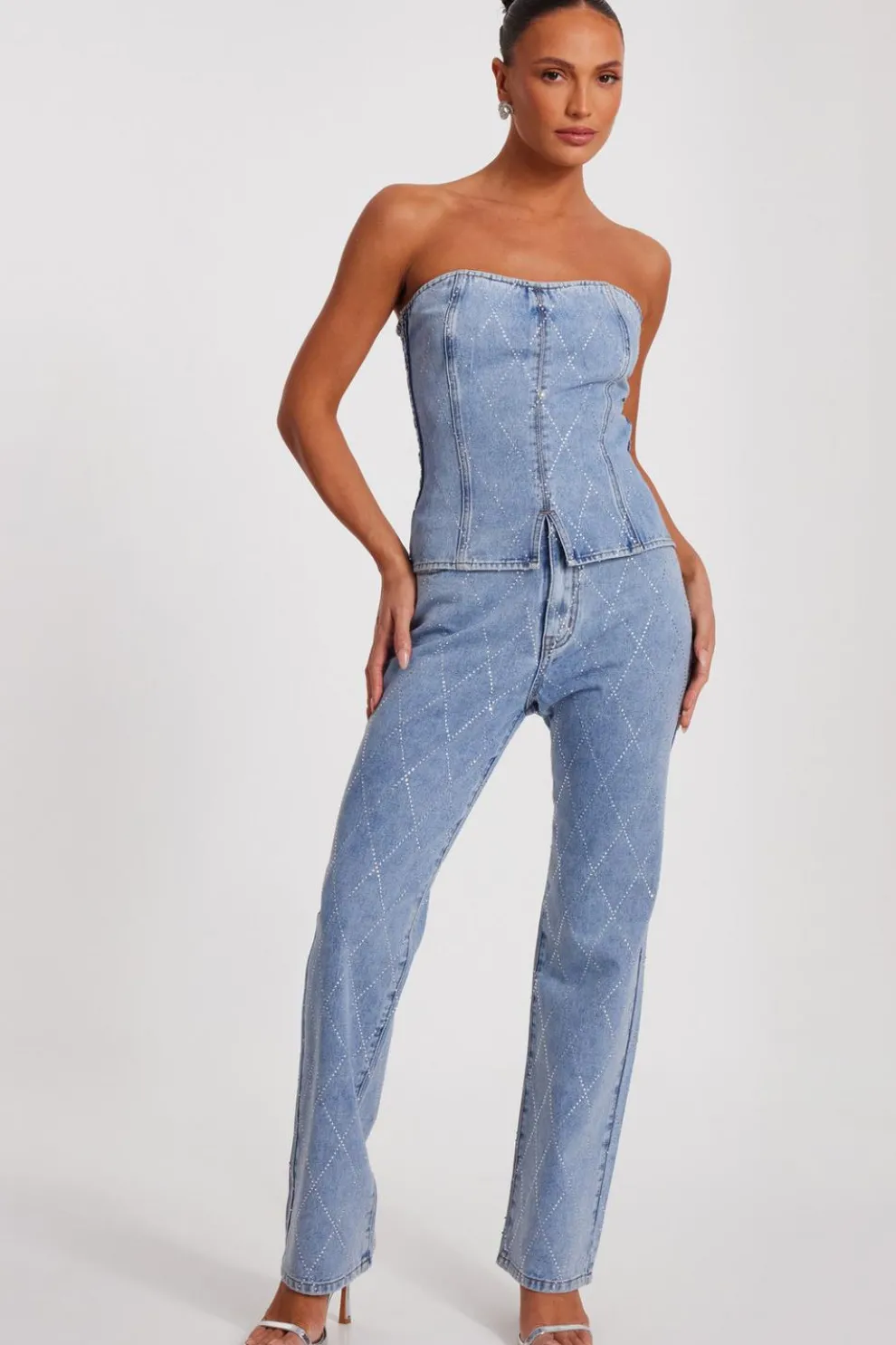 Blue Diamante Denim Corset Top