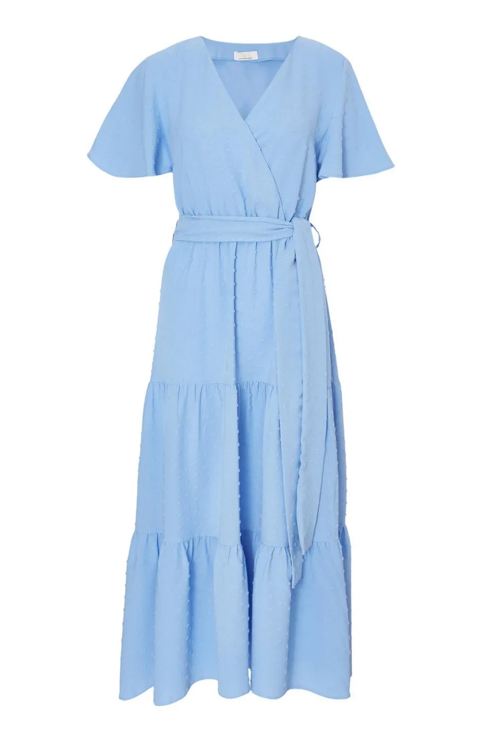 Blue Dobby Tie Waist Midi Dress