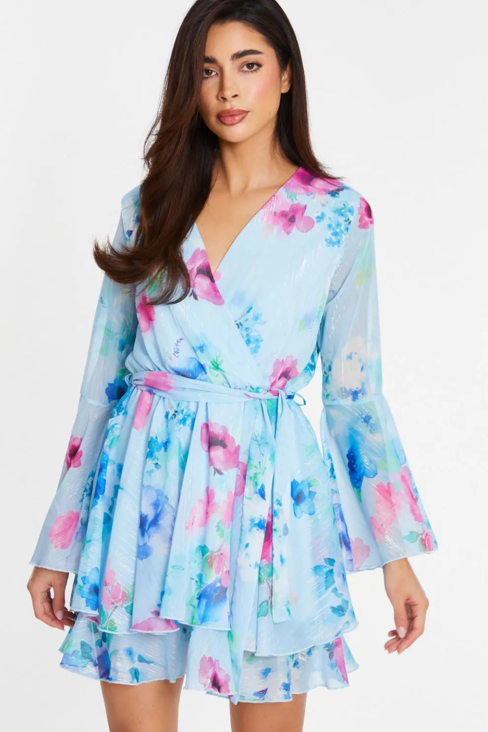 Blue Floral Chiffon Skater Dress