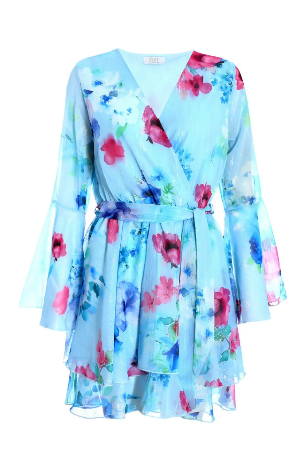 Blue Floral Chiffon Skater Dress