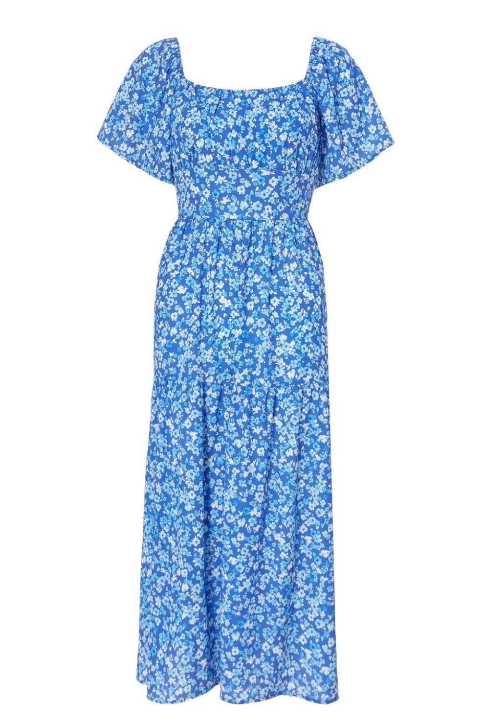 Blue Floral Print Midi Dress