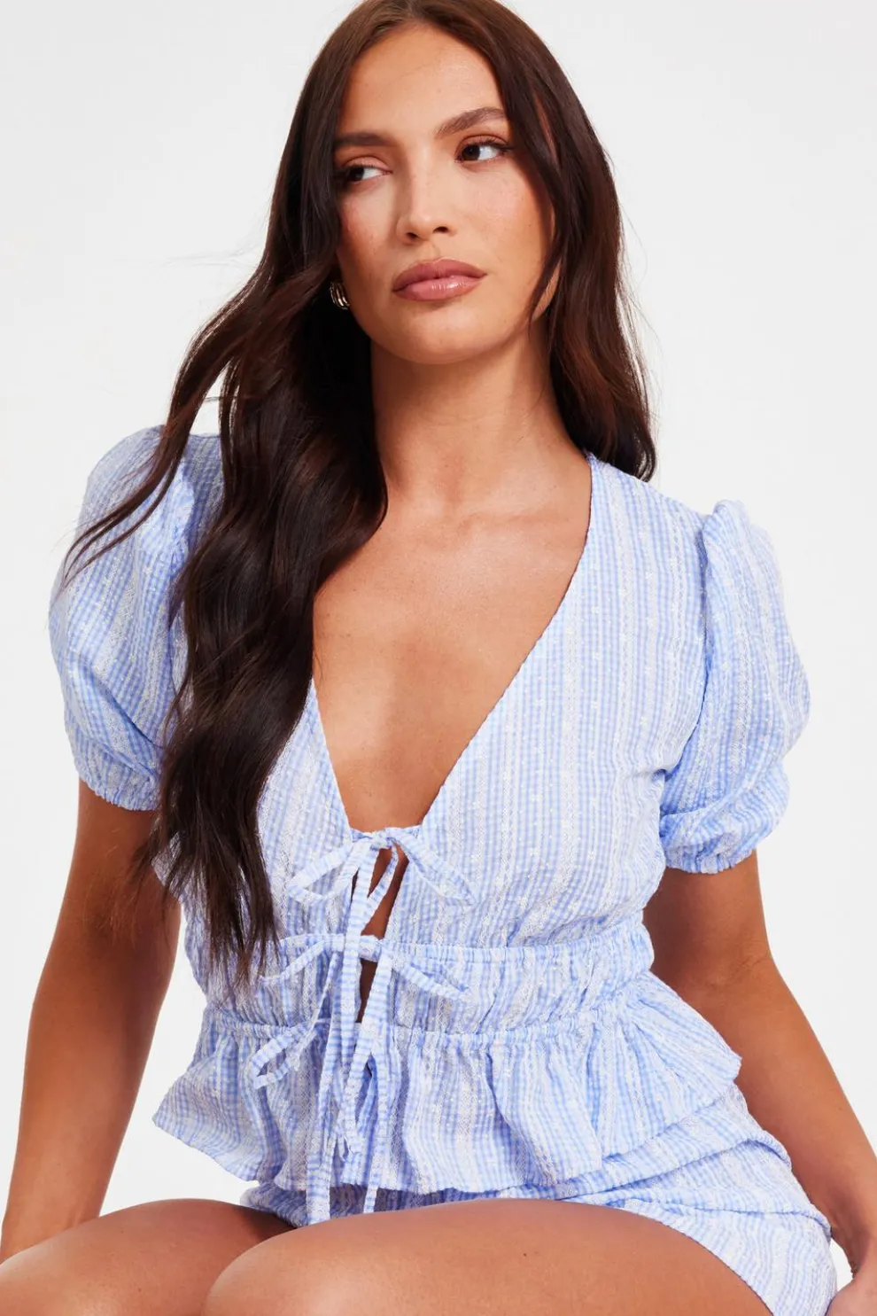 Blue Gingham Crop Top