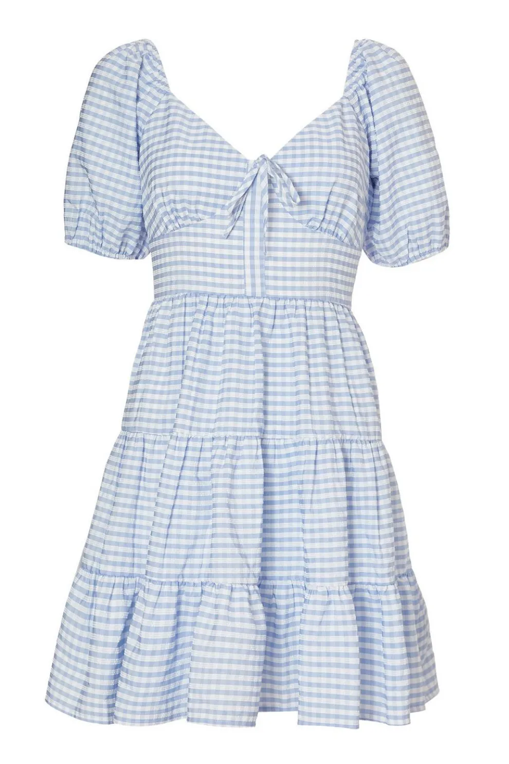 Blue Gingham Puff Sleeve Dress
