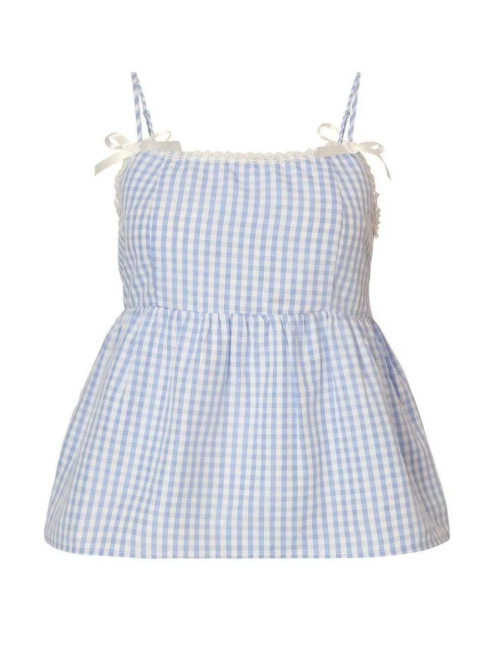 Blue Gingham Strappy Peplum Top