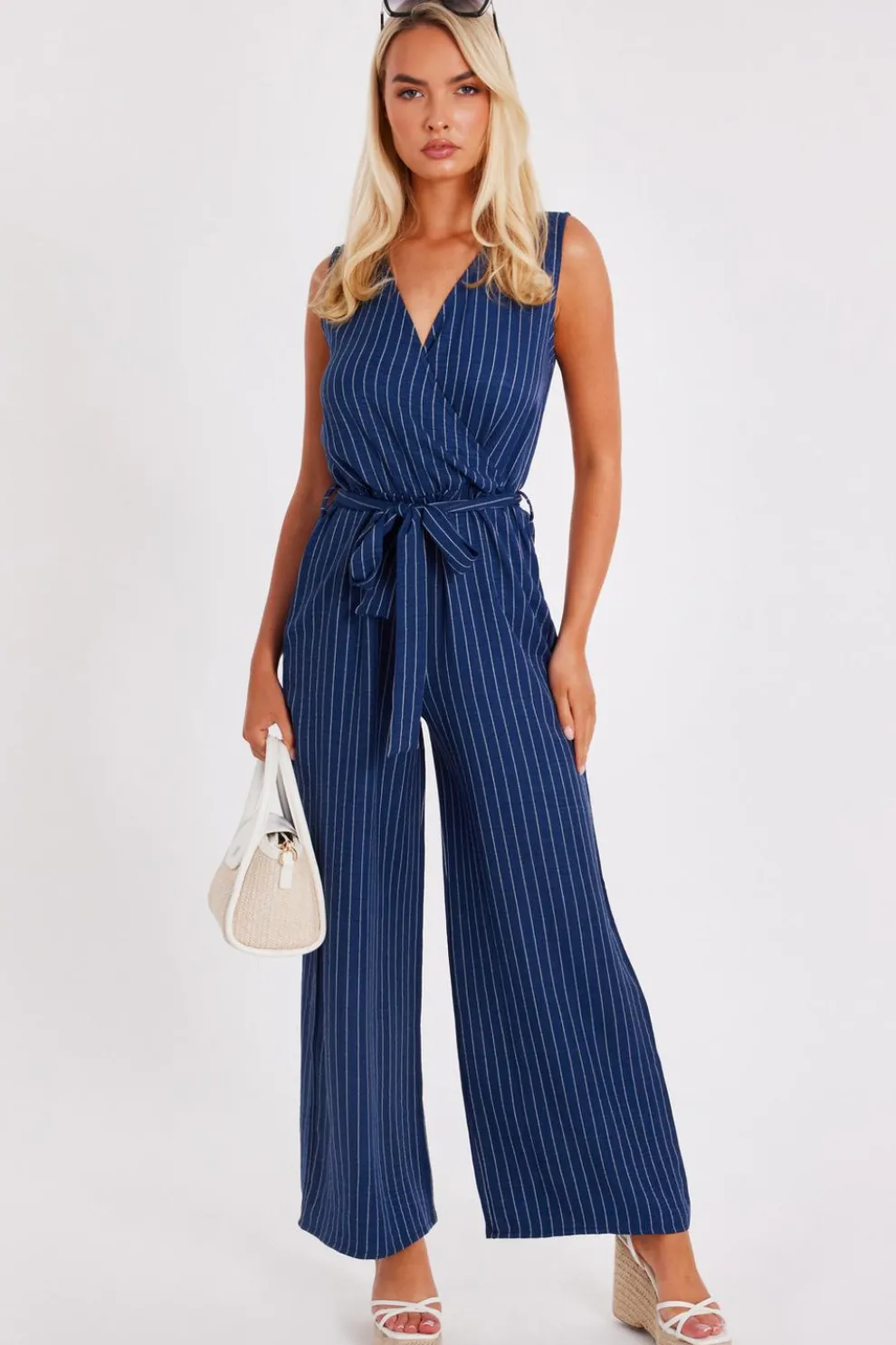 Blue Linen Striped Jumpsuit