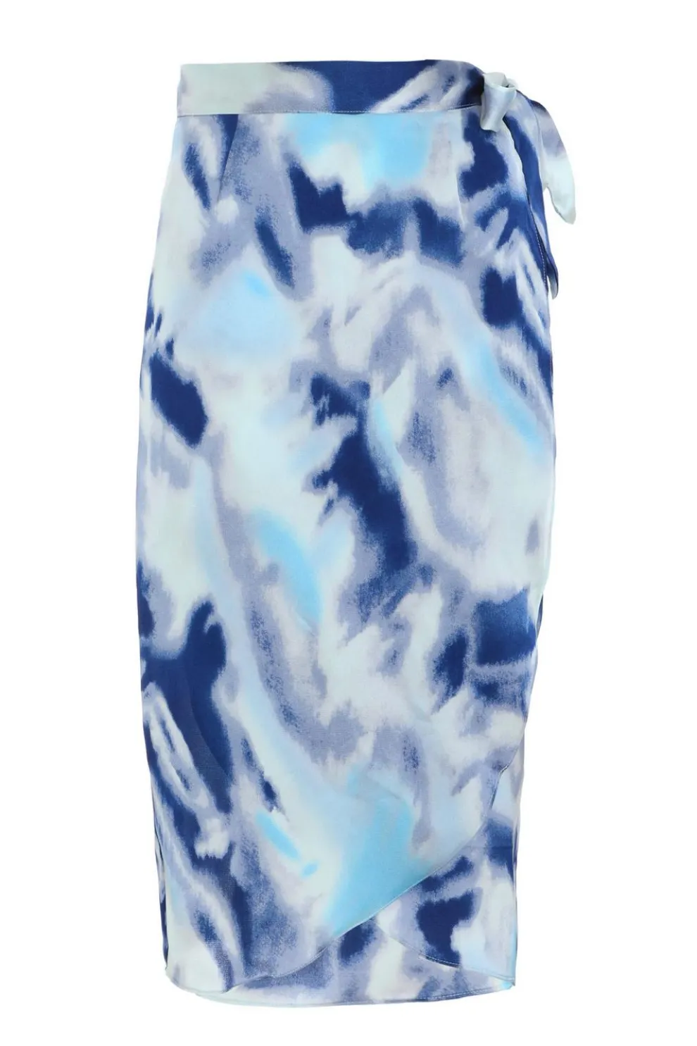 Blue Marble Print Wrap Midi Skirt