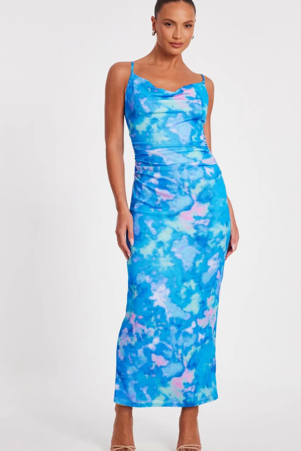 Blue Marble Print Midaxi Dress