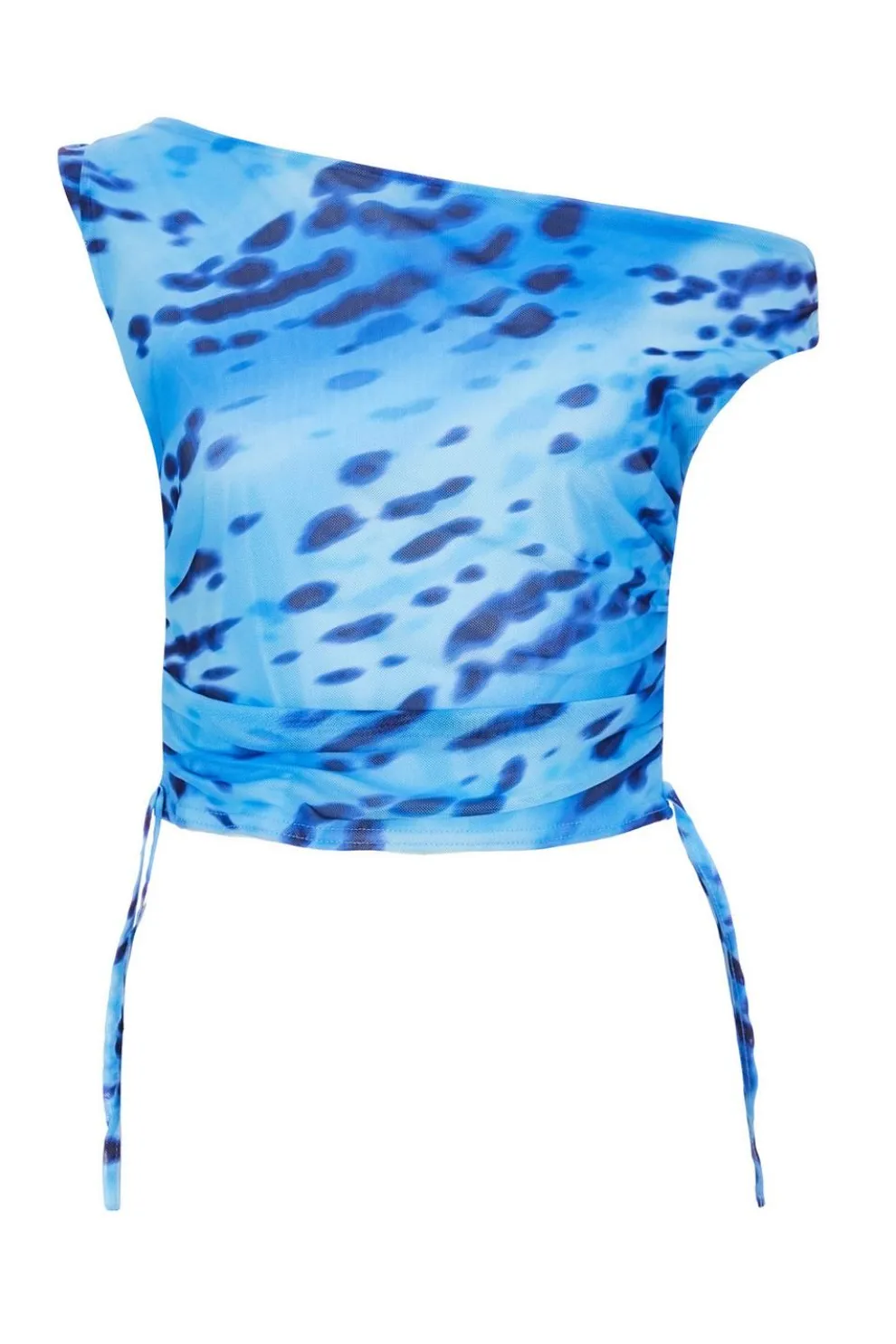 Blue Mesh Animal Print Top