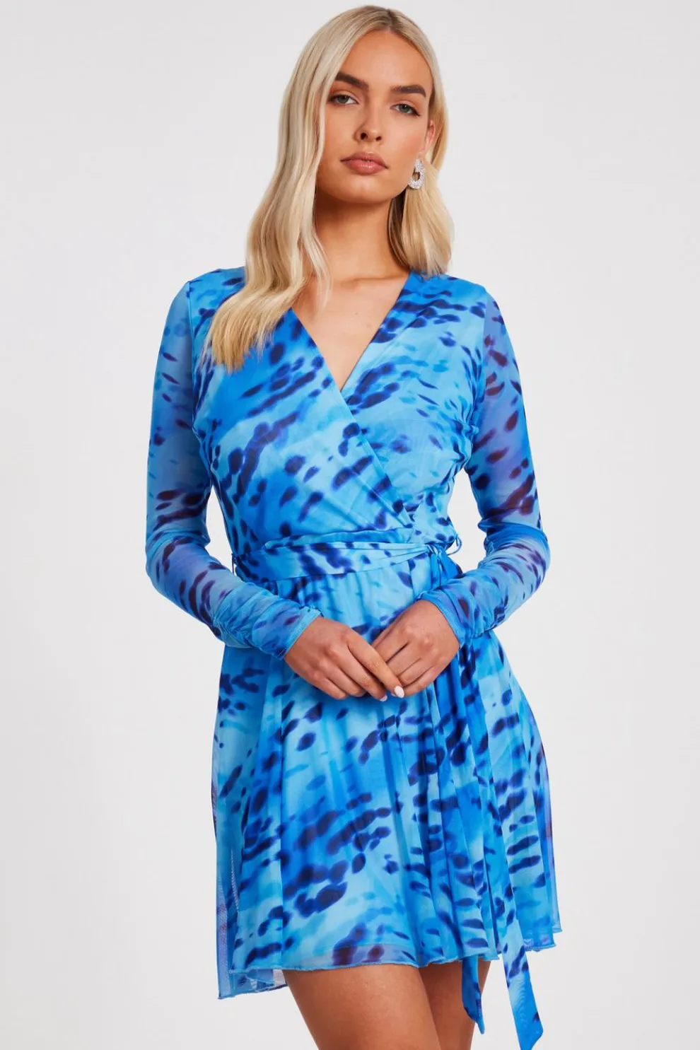 Blue Mesh Animal Print Skater Dress