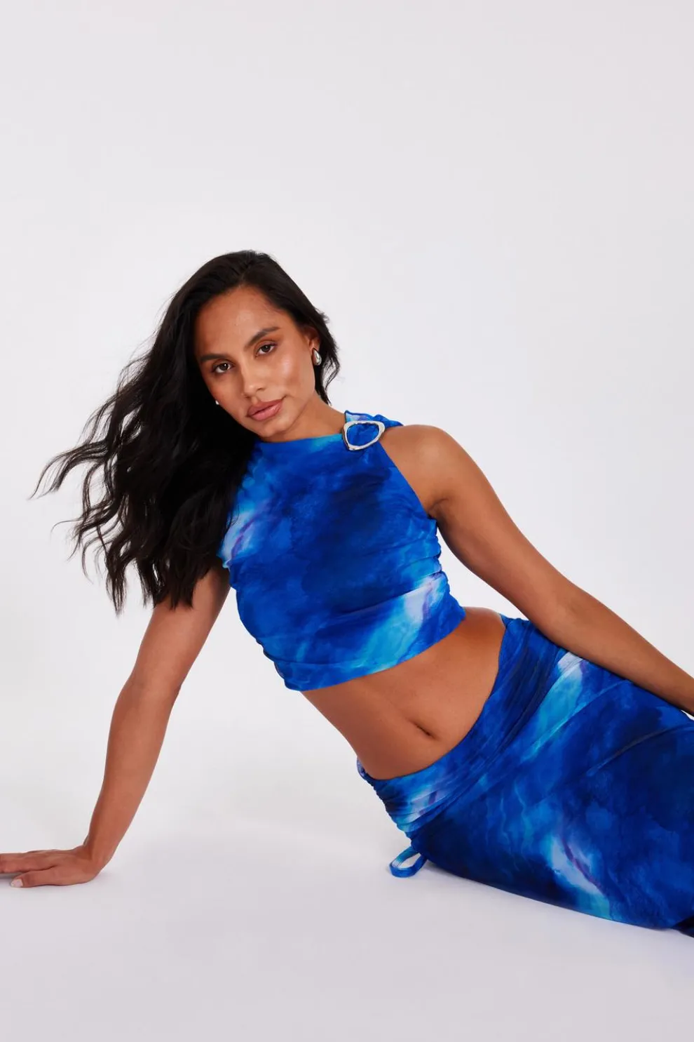 Blue Mesh Marble Crop Top