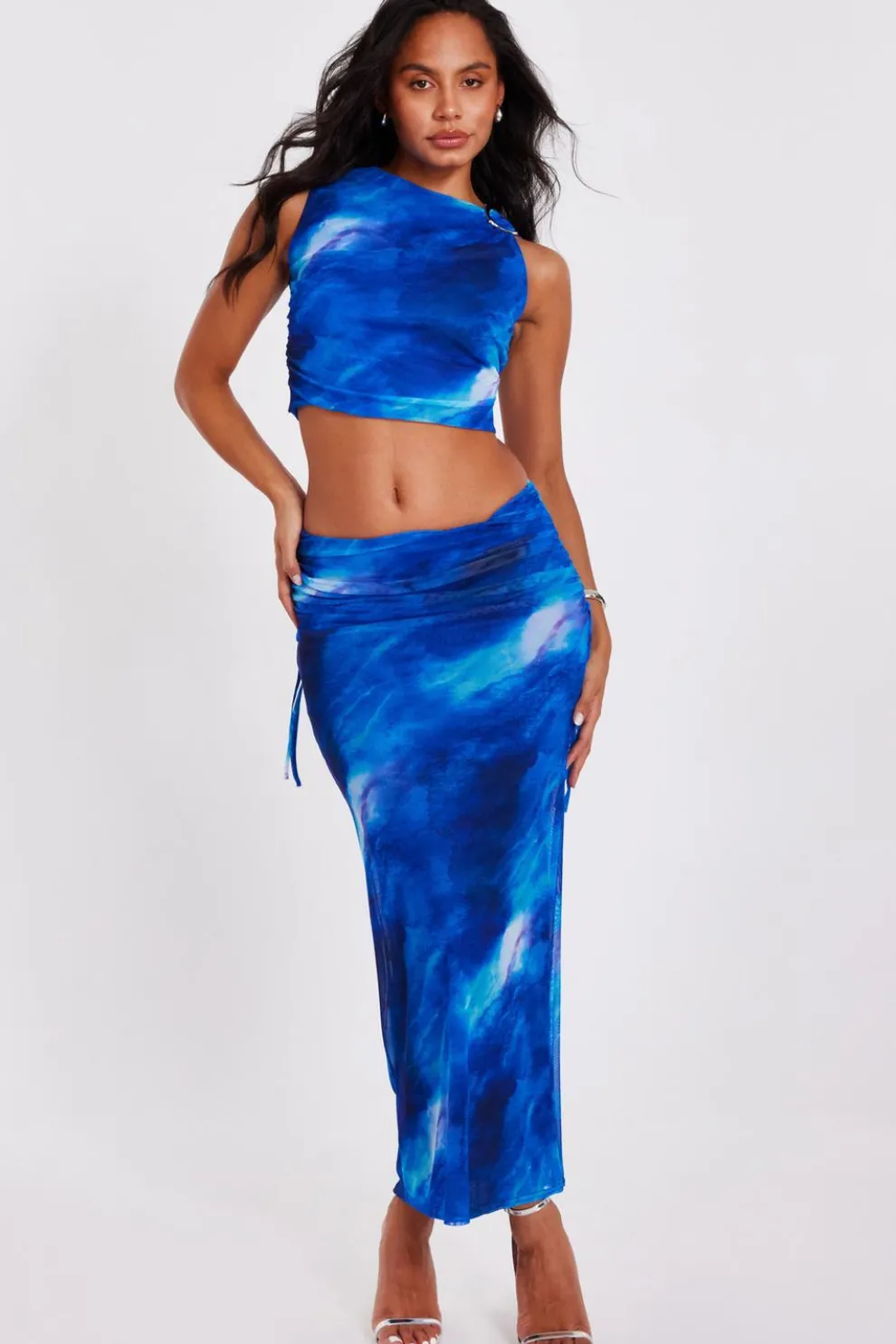 Blue Mesh Marble Midaxi Skirt