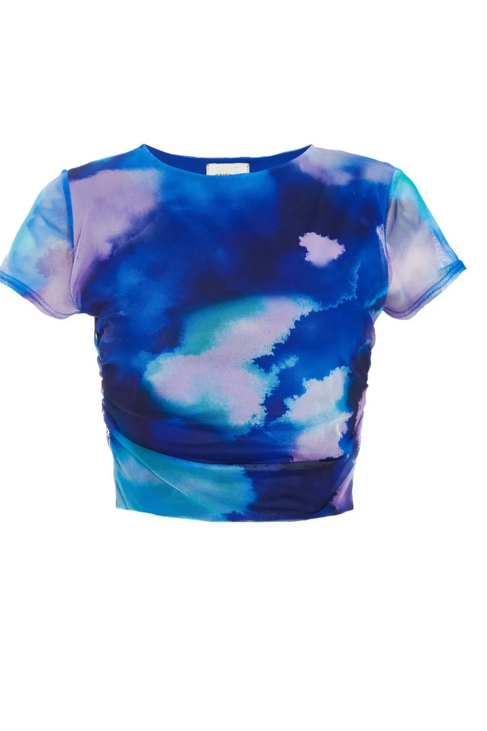 Blue Mesh Tie Dye Print Crop Top