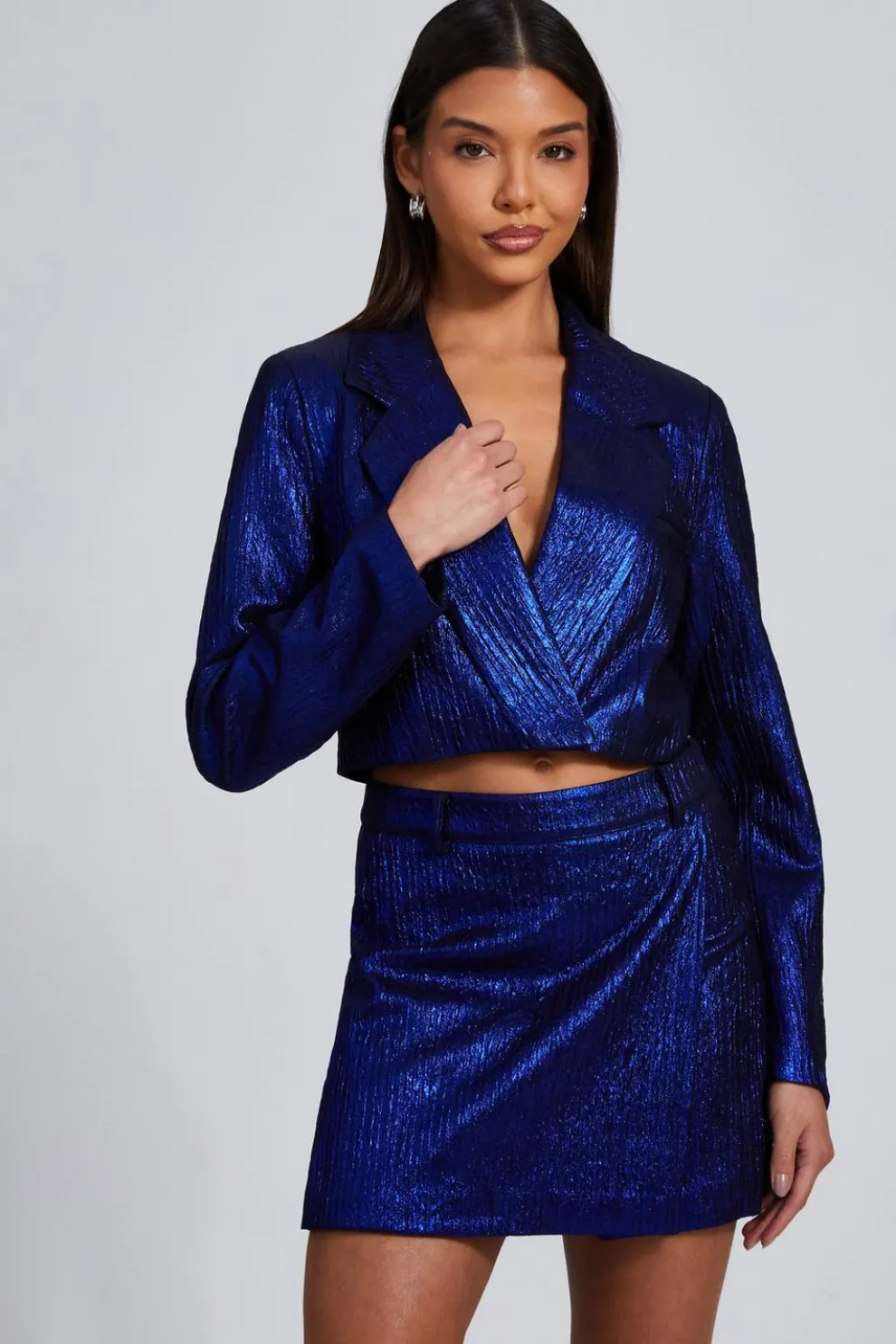 Blue Metallic High Waisted Skort