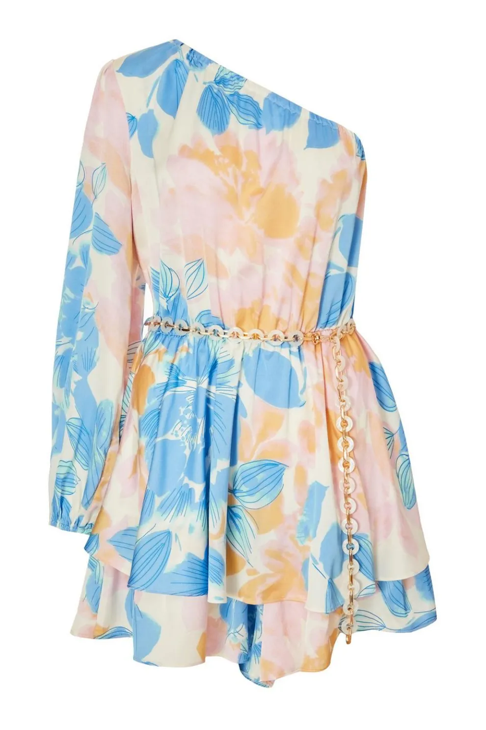 Blue One shoulder Floral Playsuit