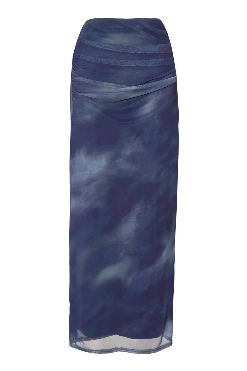 Blue Printed Mesh Maxi Skirt