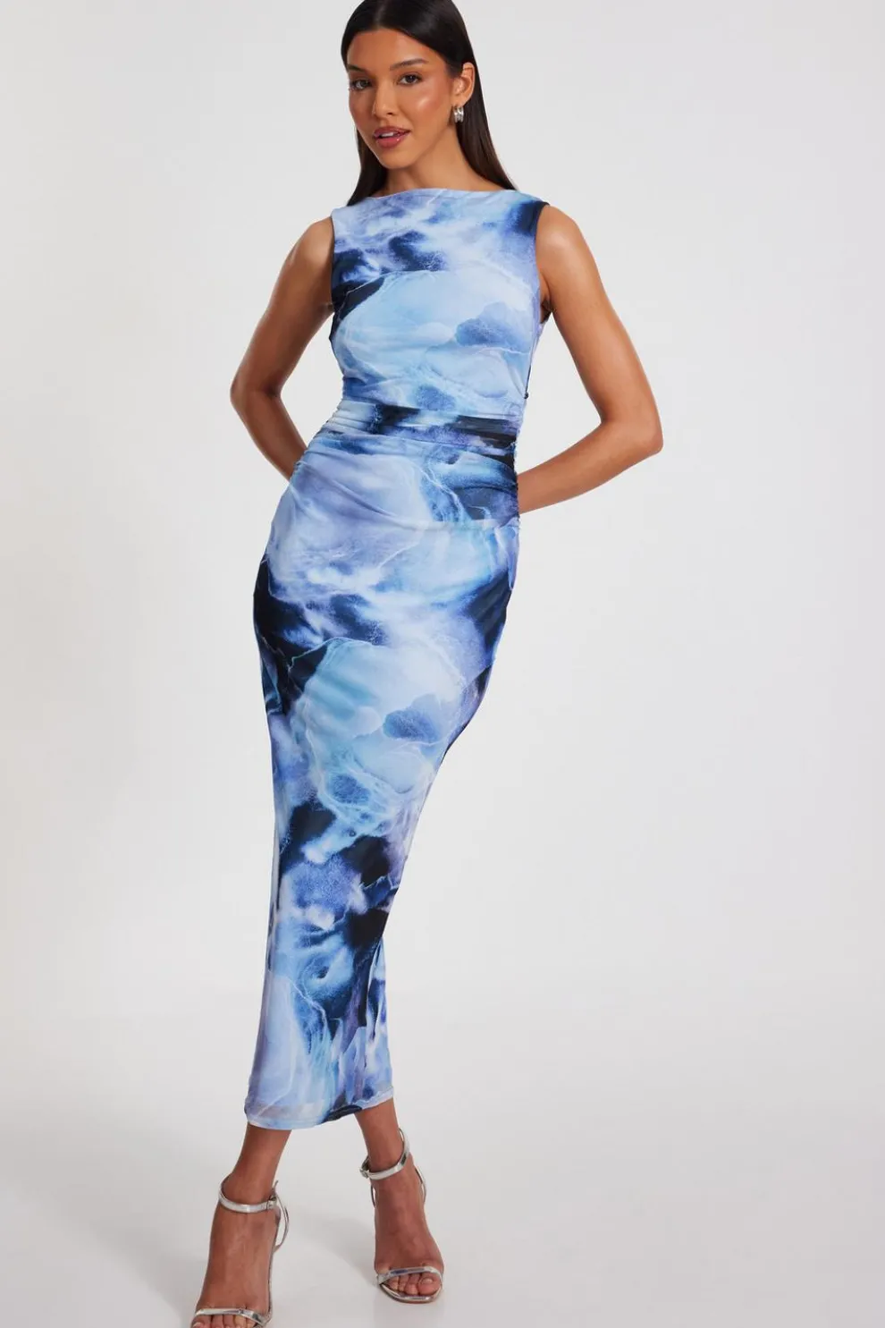 Blue Printed Midaxi Dress