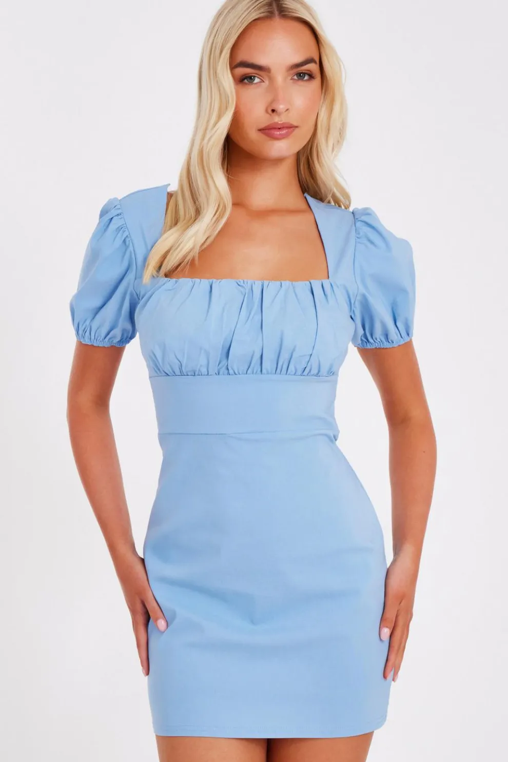 Blue Puff Sleeve Mini Dress