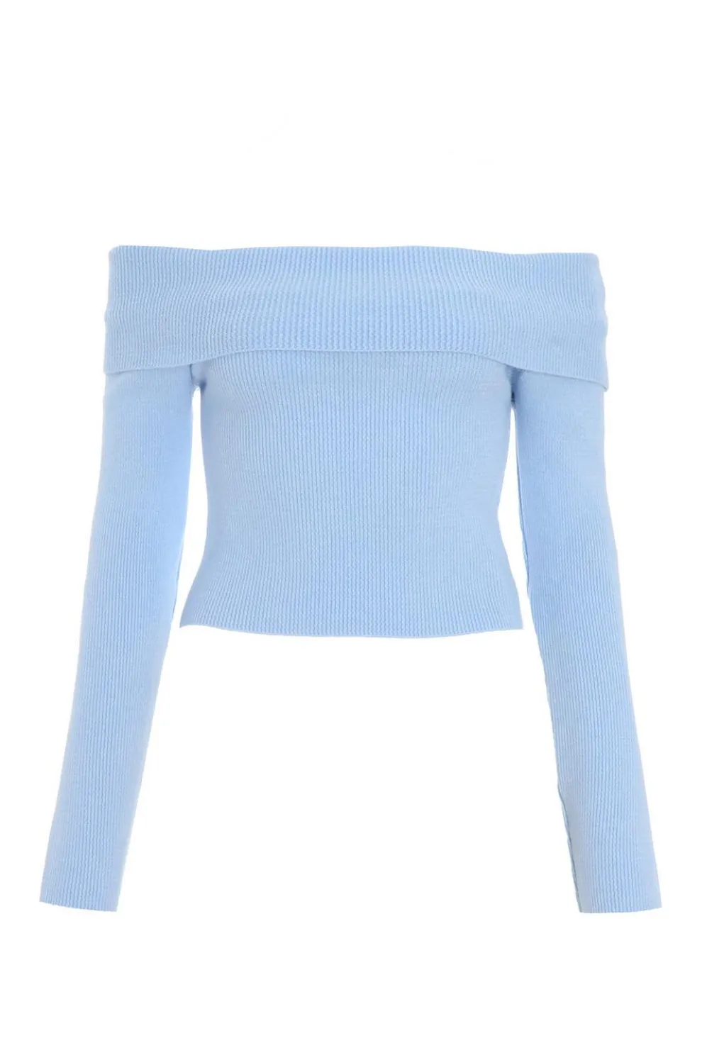 Blue Ribbed Bardot Jumper