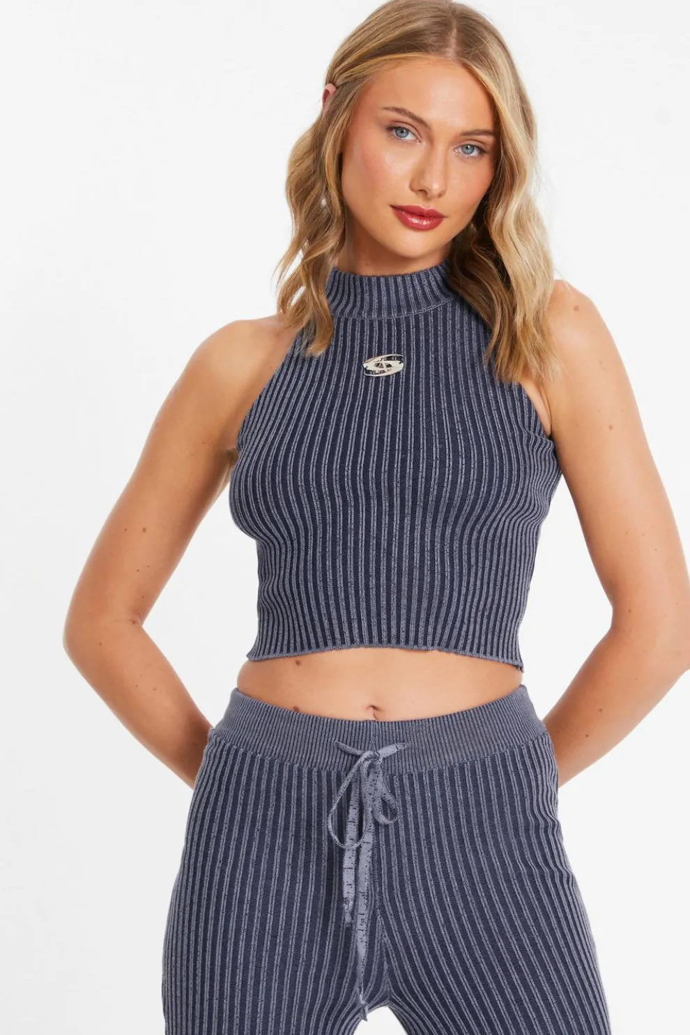 Blue Ribbed Racer Top