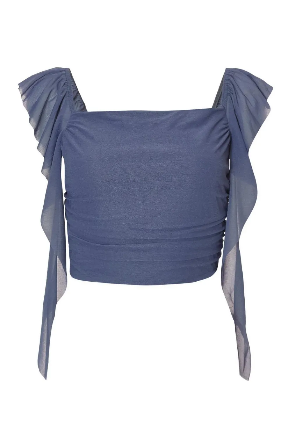 Blue Ruffle Detail Crop Top