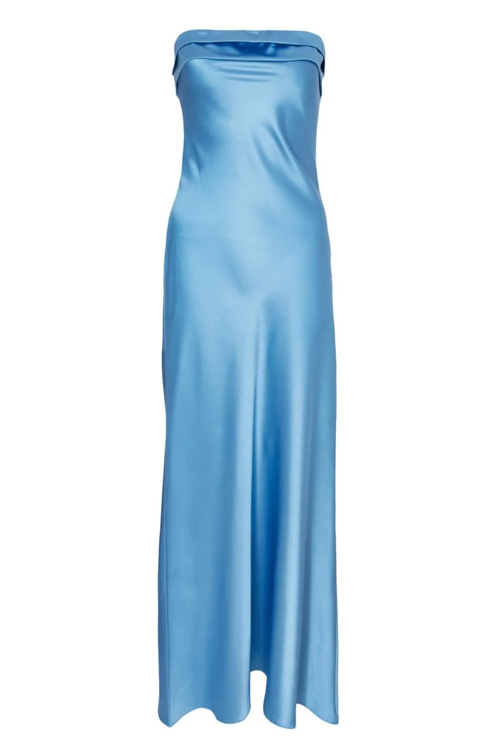 Blue Satin Bandeau Midaxi Dress