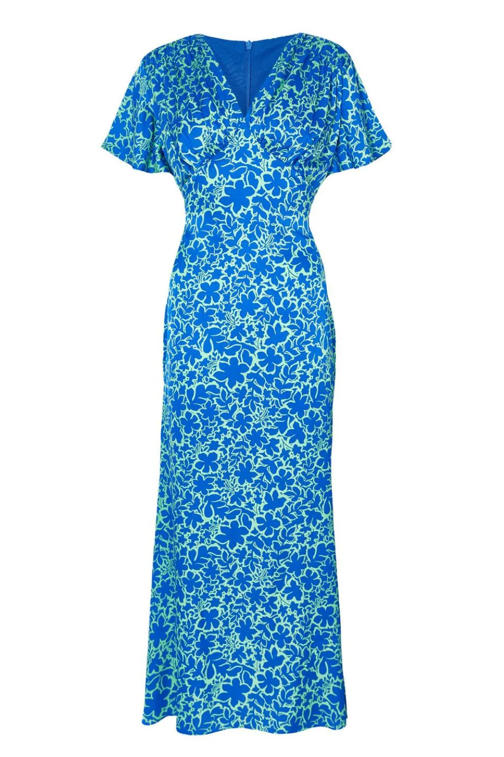 Blue Satin Floral Midaxi Dress