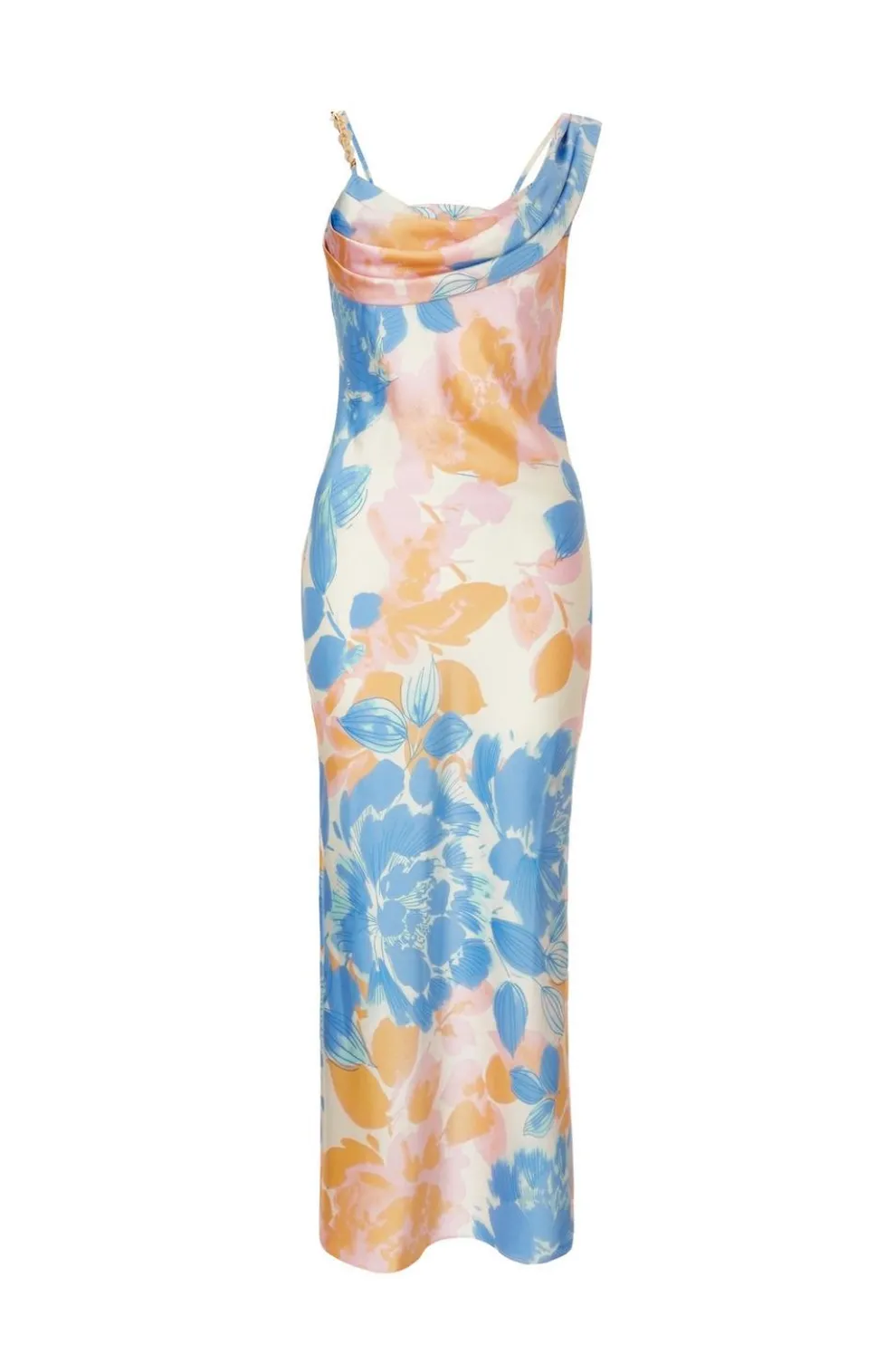 Blue Satin Floral Midaxi Dress