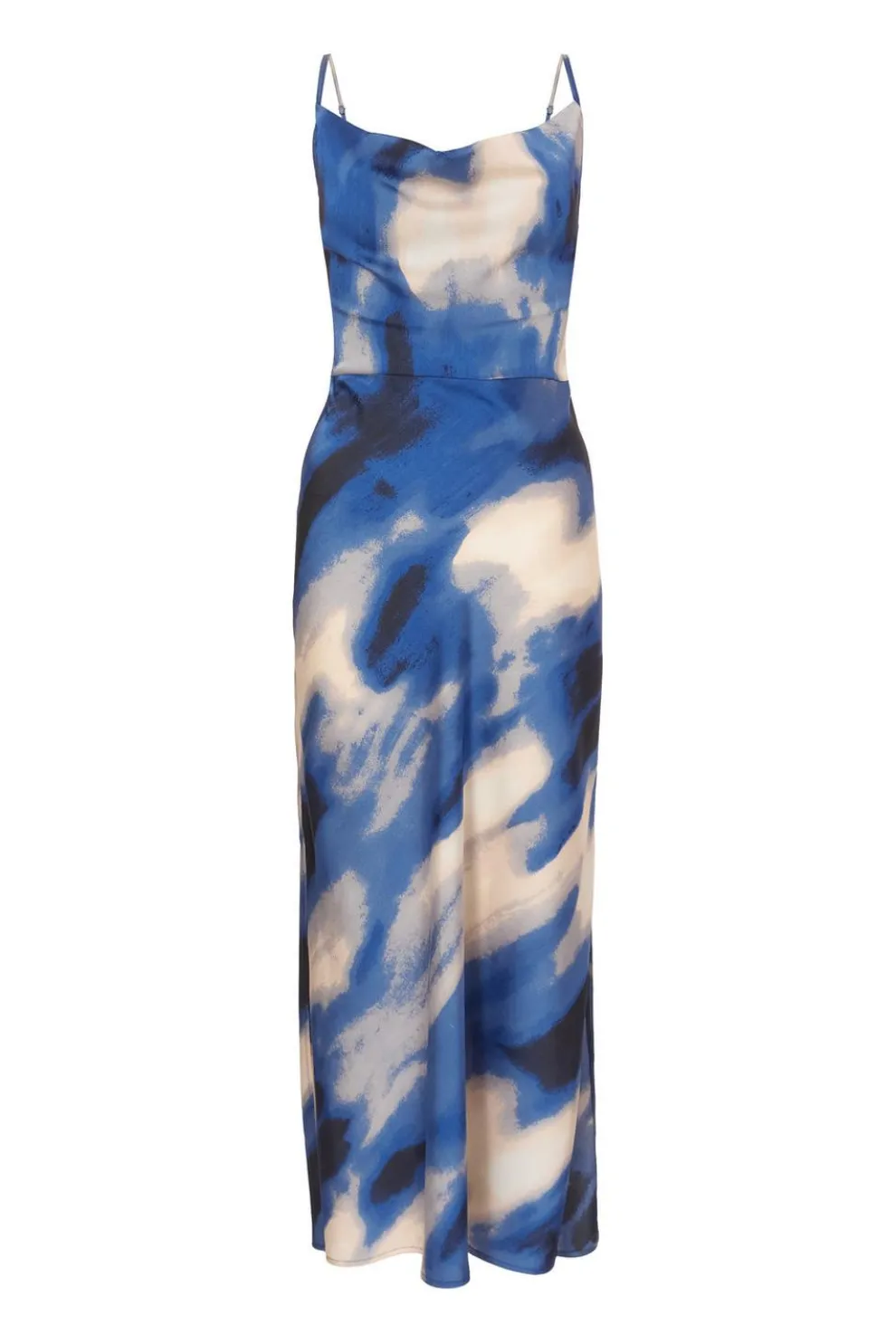Blue Satin Marble Midaxi Dress
