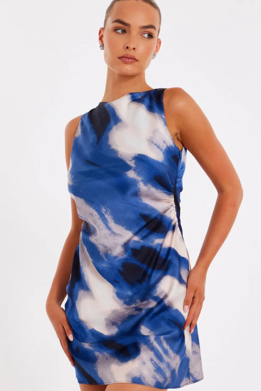 Blue Satin Marble Mini Dress