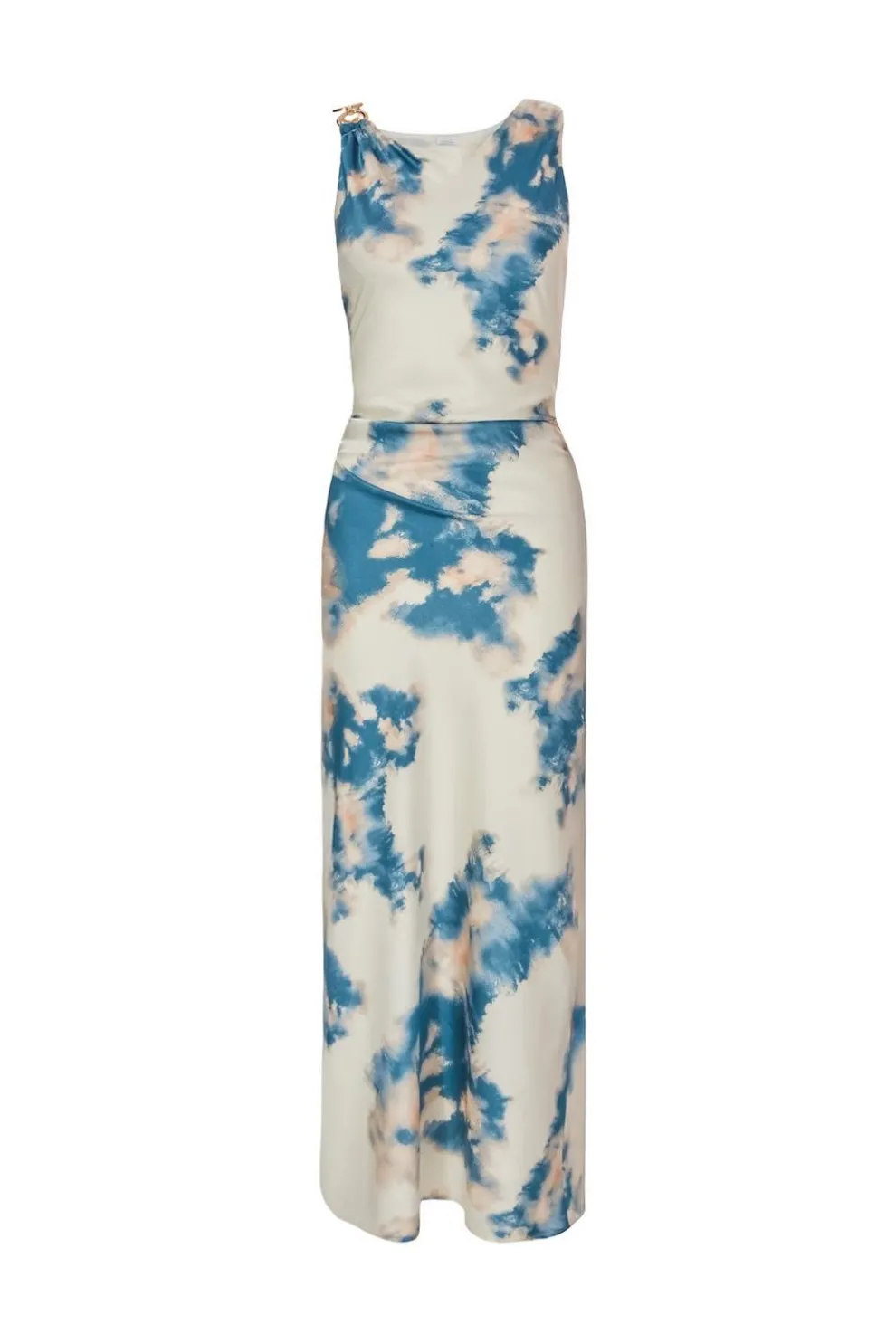Blue Satin Marble Print Midaxi Dress