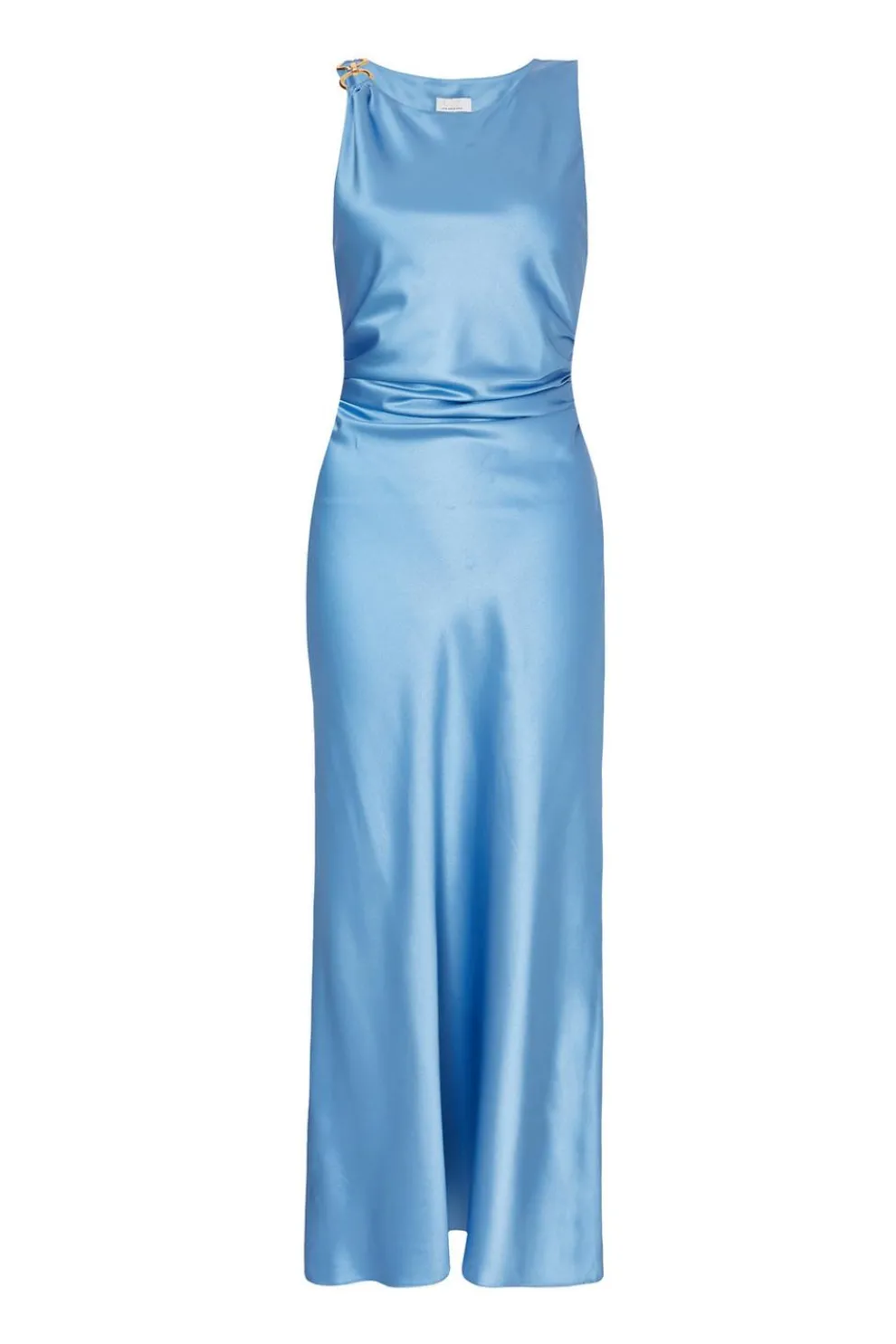 Blue Satin Ruched Midaxi Dress
