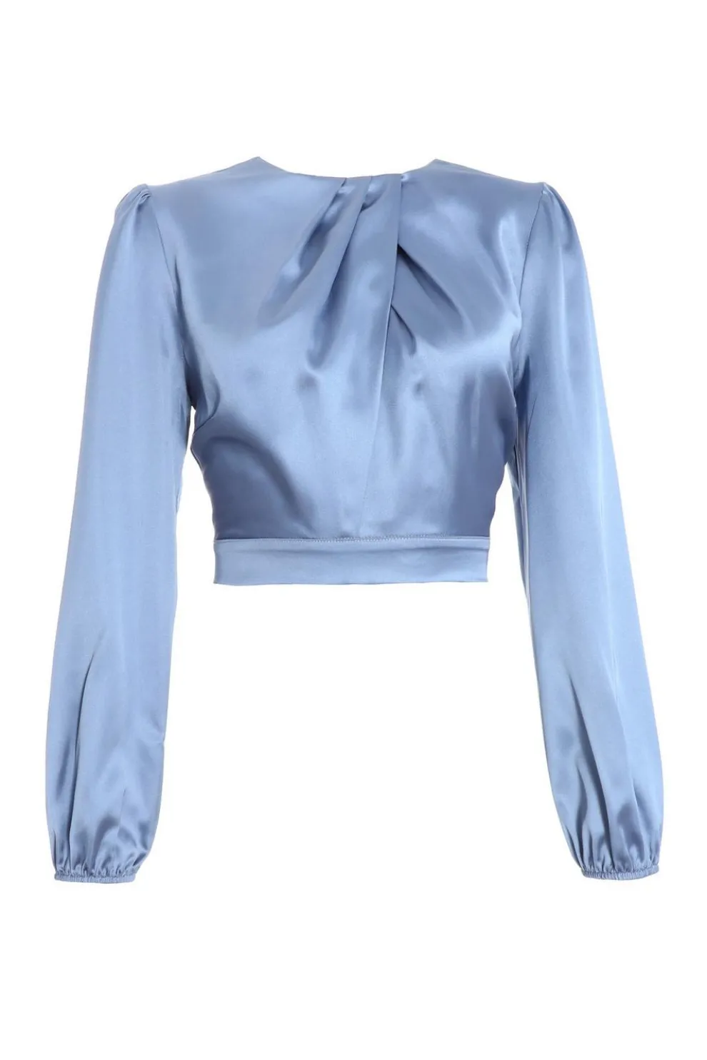 Blue Satin Twist Neck Crop Top