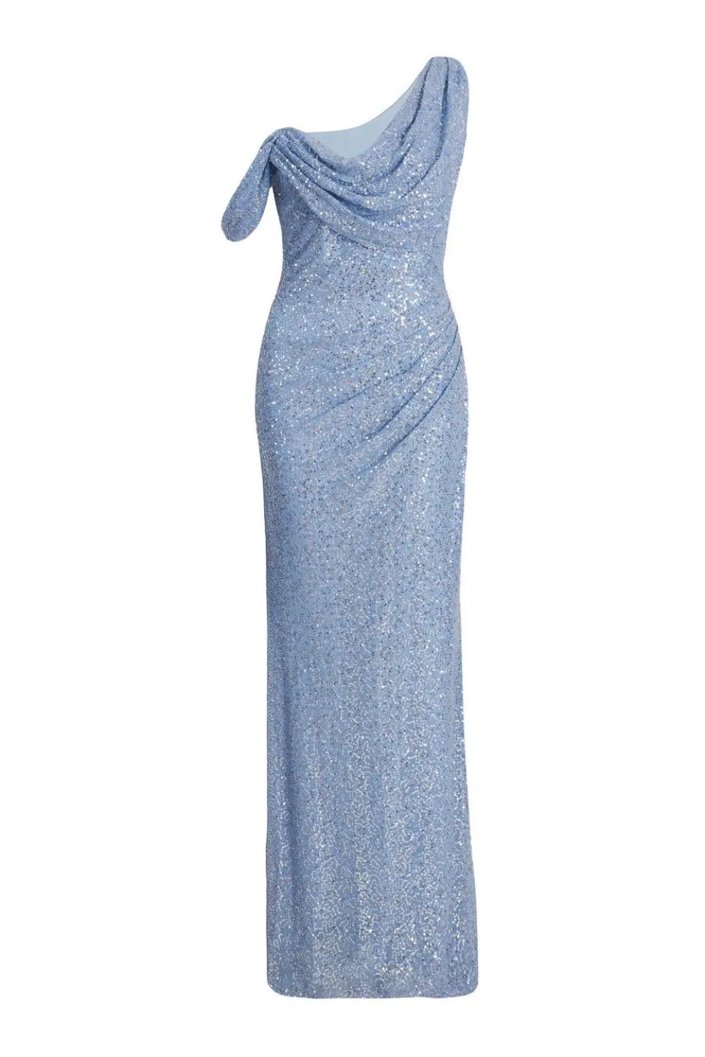 Blue Sequin Cowl Neck Maxi Dress