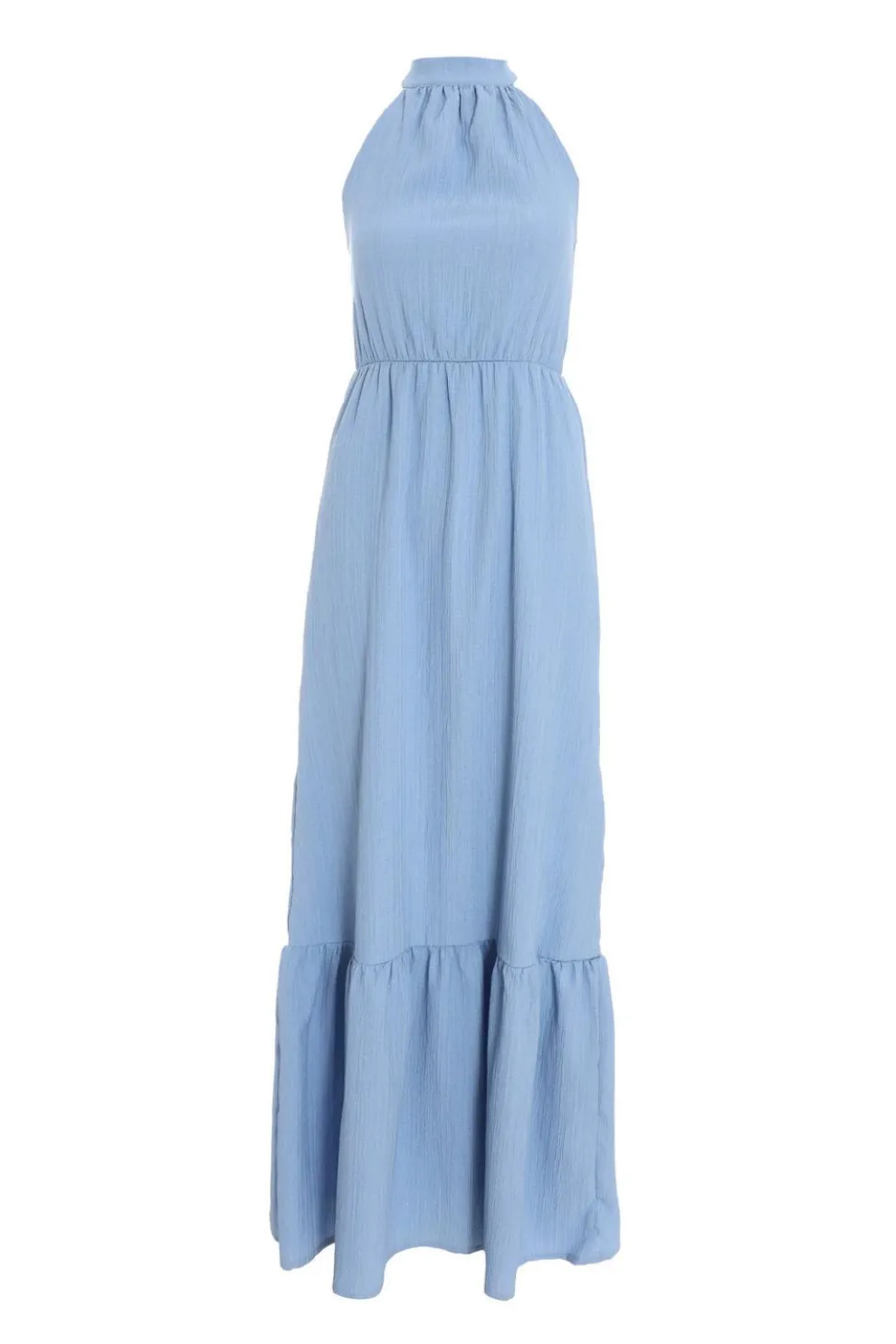 Blue Textured High Neck Maxi Dress