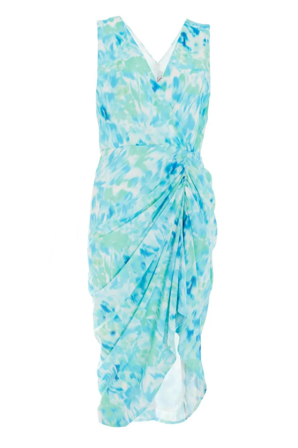 Blue Wrap Ruched Midi Dress