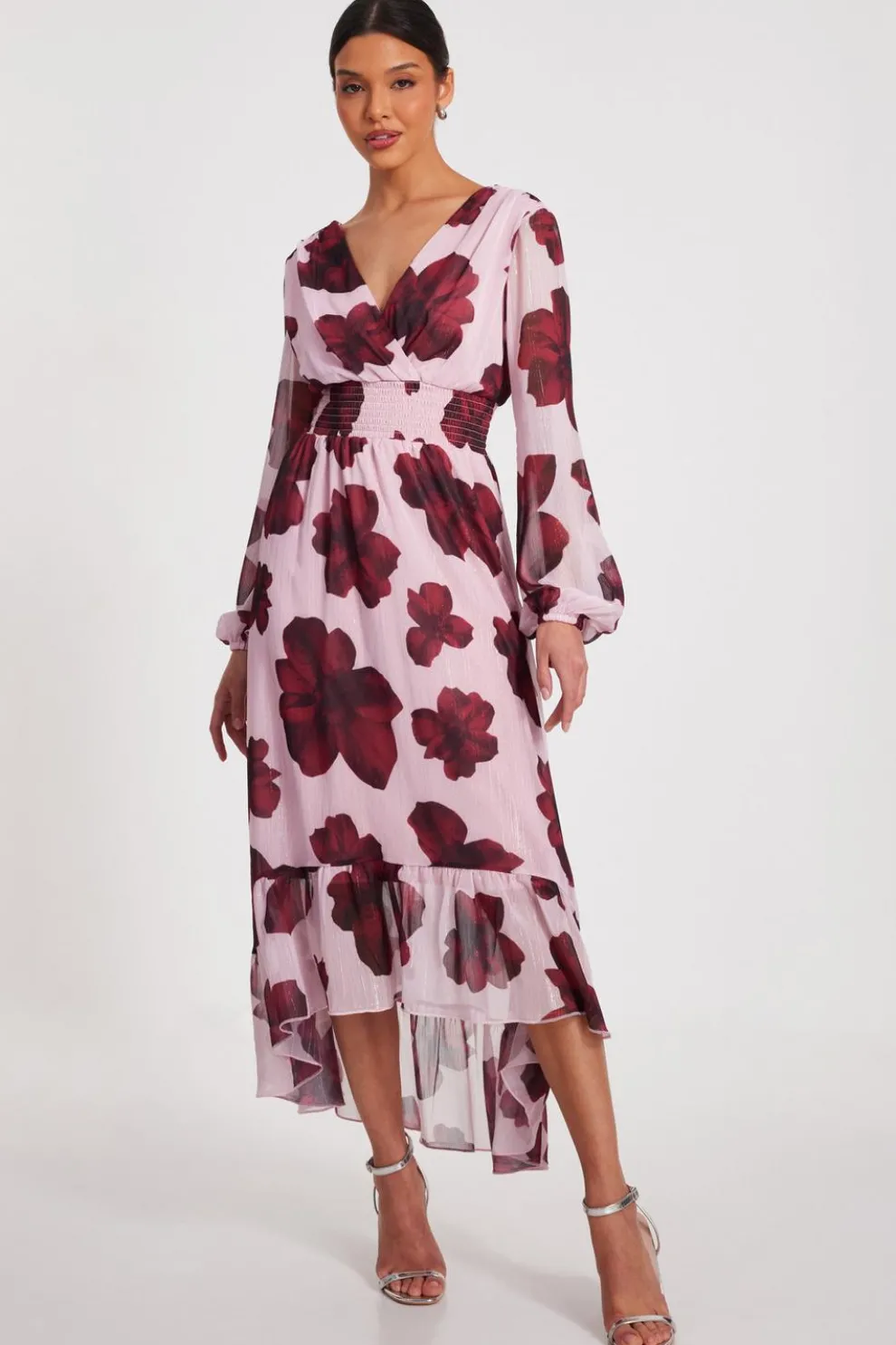 Blush Floral Dip Hem Midi Dress