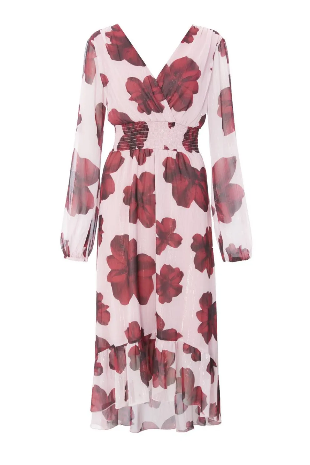 Blush Floral Dip Hem Midi Dress