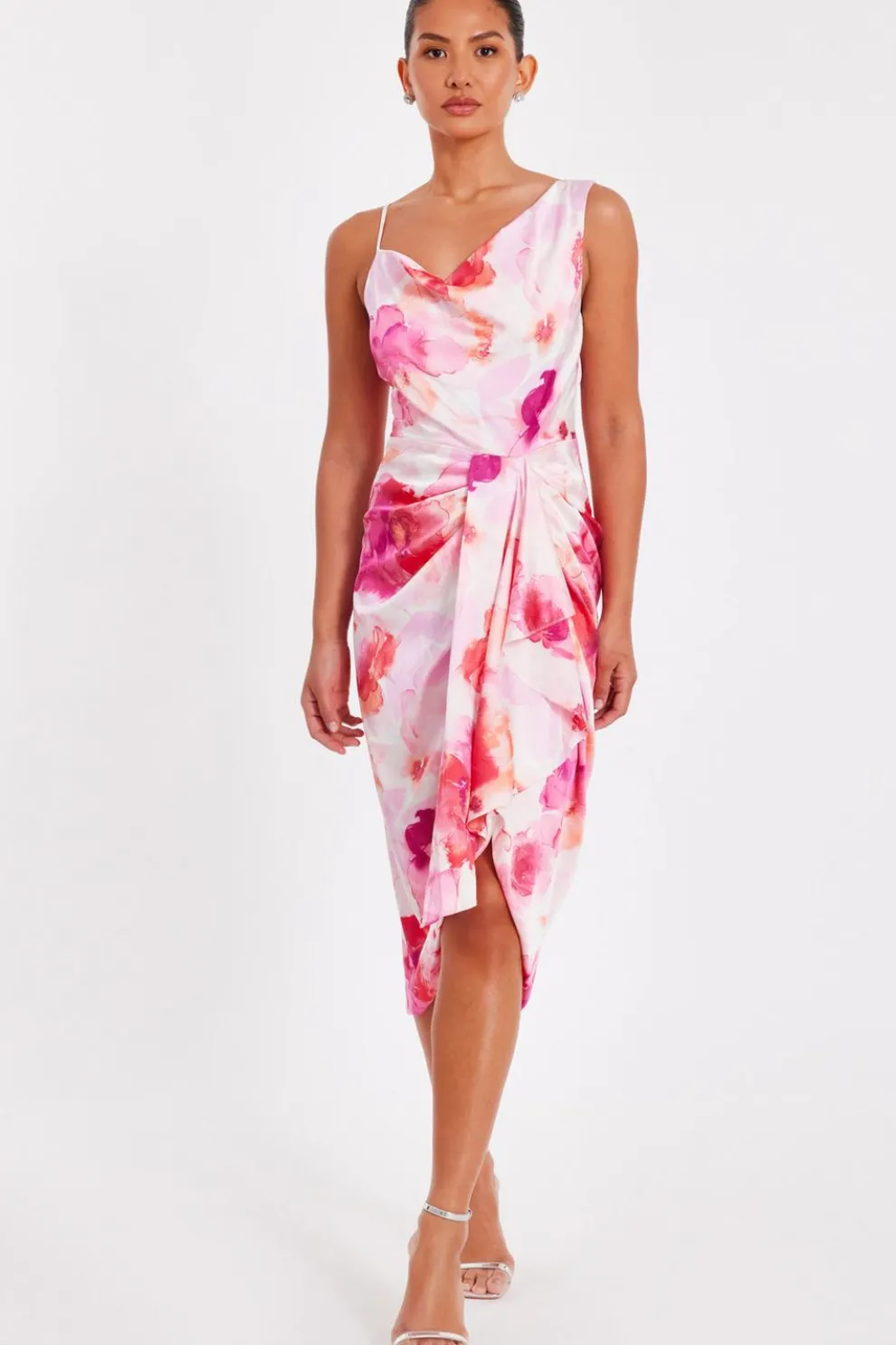 Blush Floral Print Midi Dress