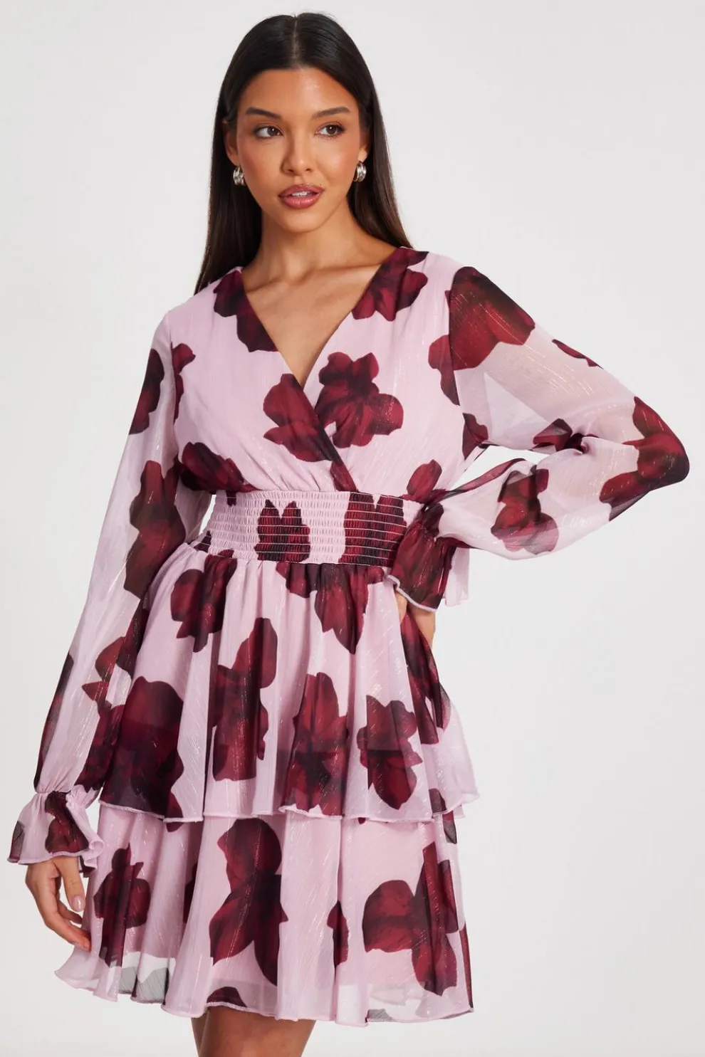 Blush Floral Tiered Skater Dress