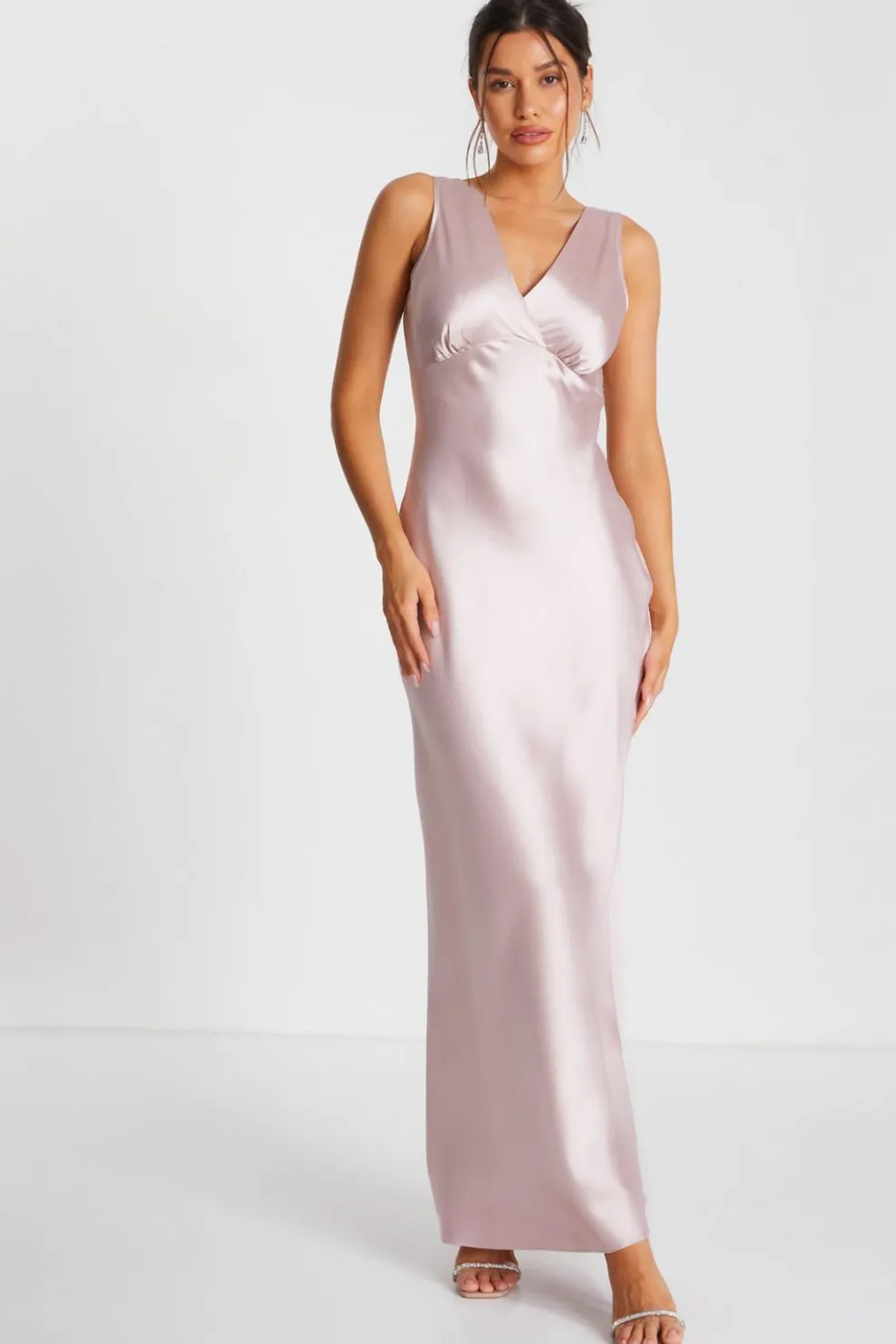 Blush Pink Satin Wrap Maxi Dress