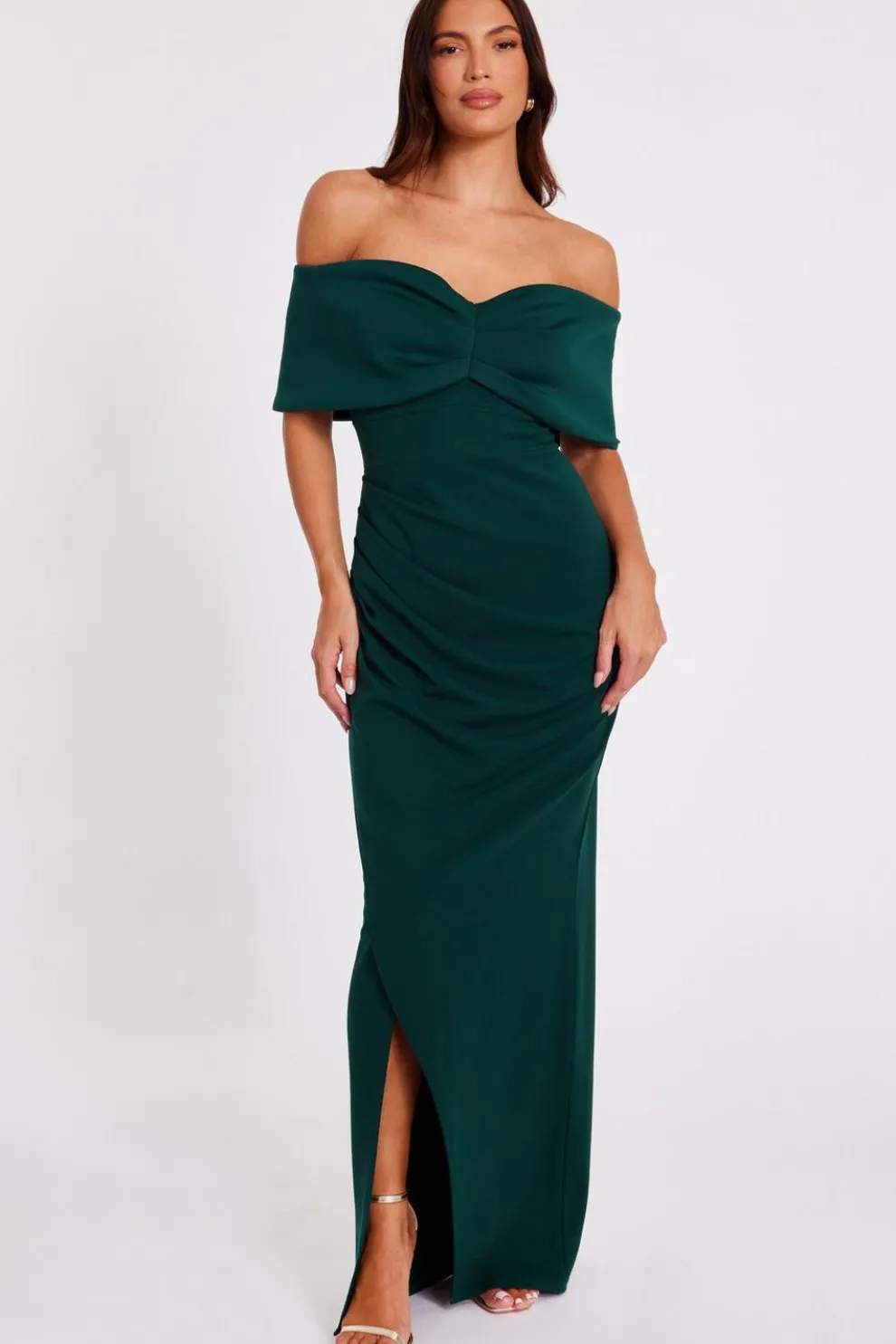 Bottle Green Bardot Wrap Maxi Dress