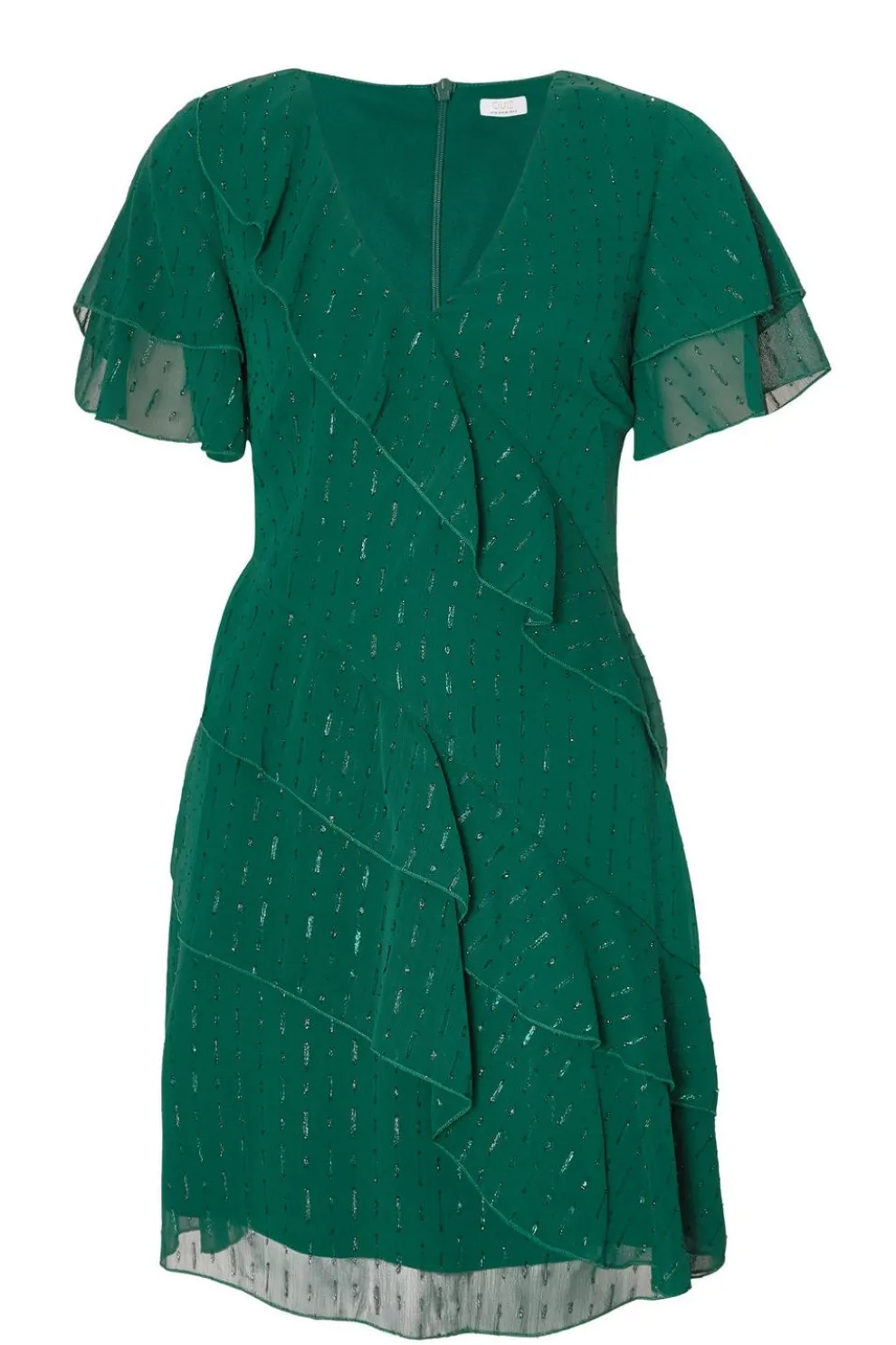 Bottle Green Chiffon Ruffle Mini Dress