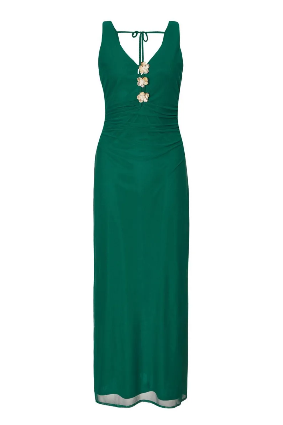 Bottle Green Flower Detail Midaxi Dress