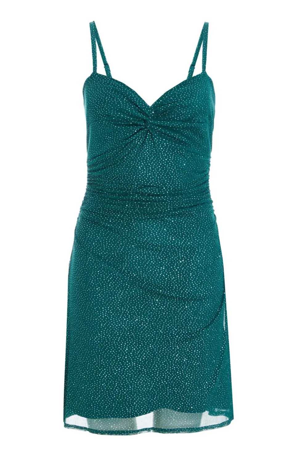 Bottle Green Glitter Mesh Mini Dress