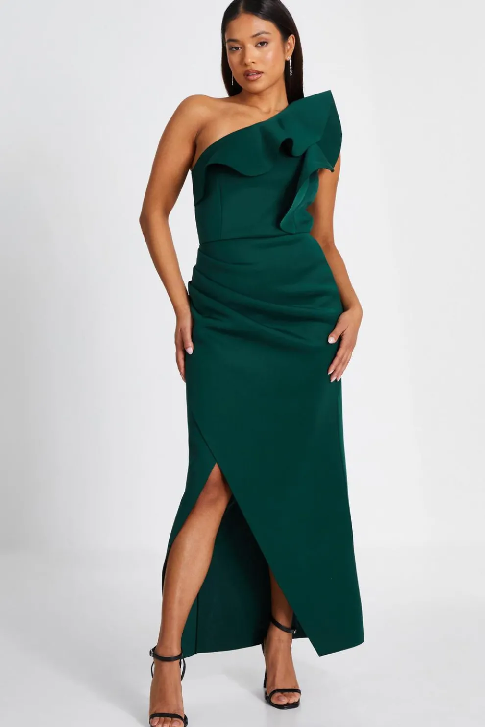 Bottle Green One Shoulder Maxi Dress