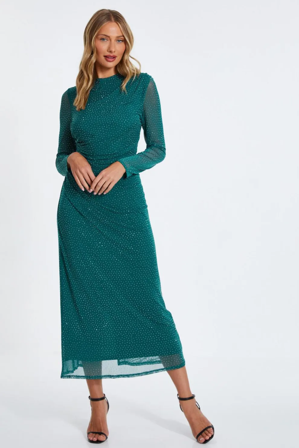 Bottle Green Rhinestone Midaxi Dress