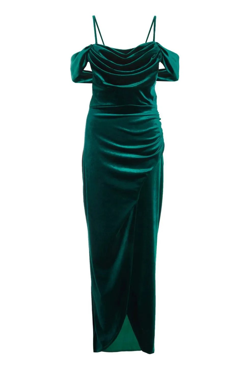 Bottle Green Velvet Cowl Neck Maxi Dress