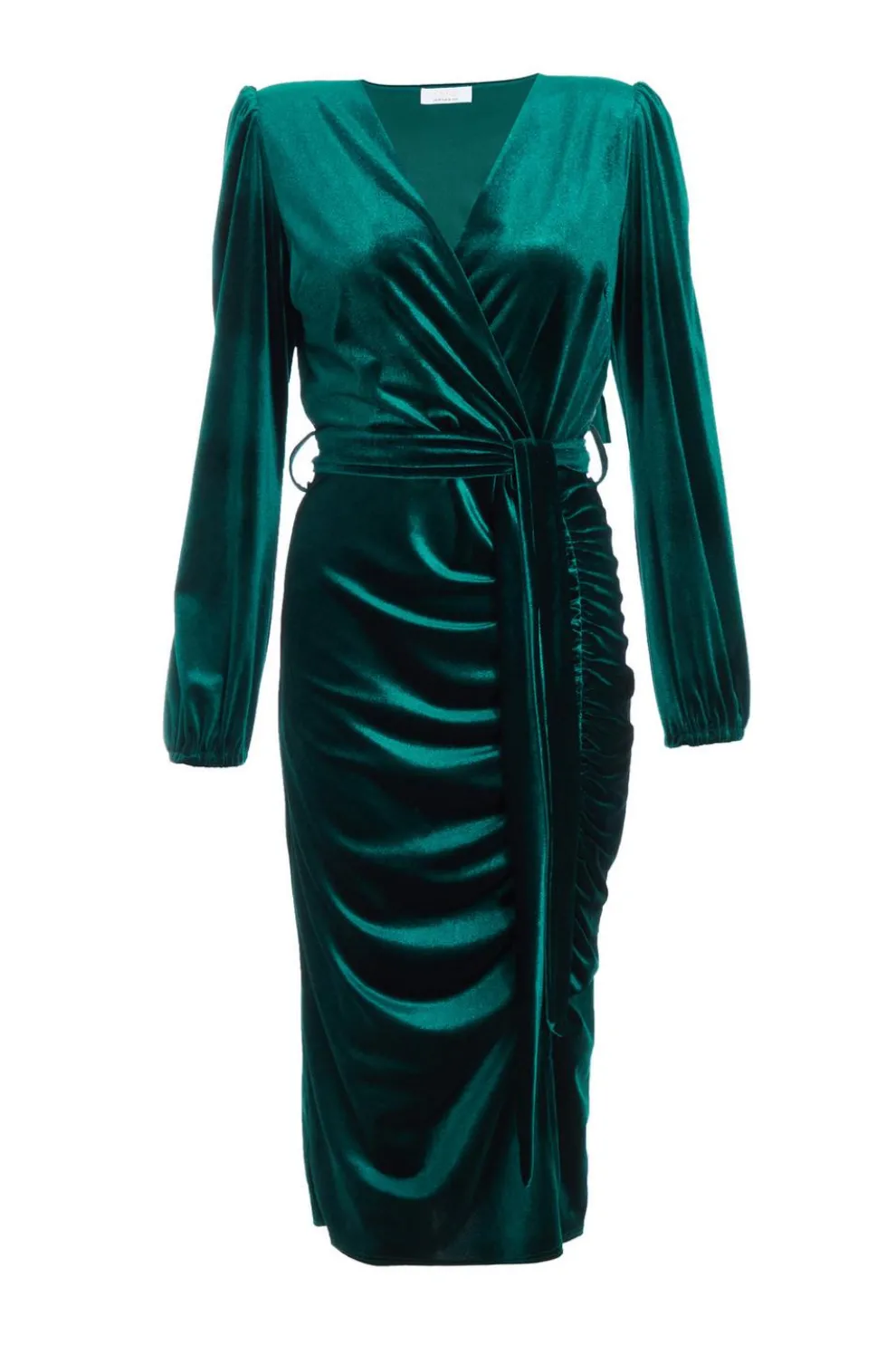 Bottle Green Velvet Ruched Midi Dress