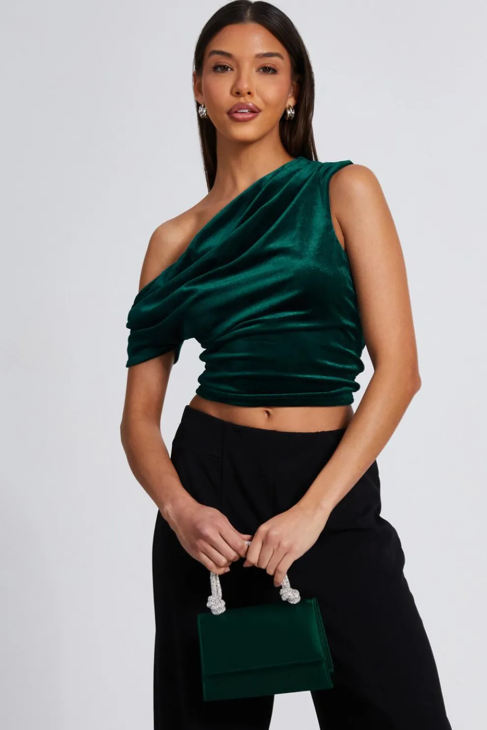 Bottle Green Velvet Asymmetric top