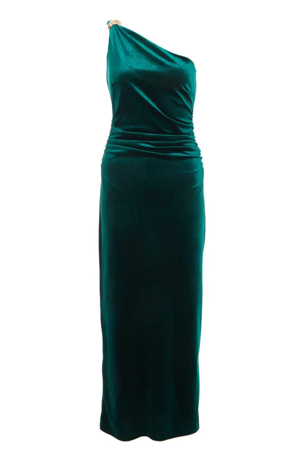 Bottle Green Velvet One Shoulder Midaxi Dress